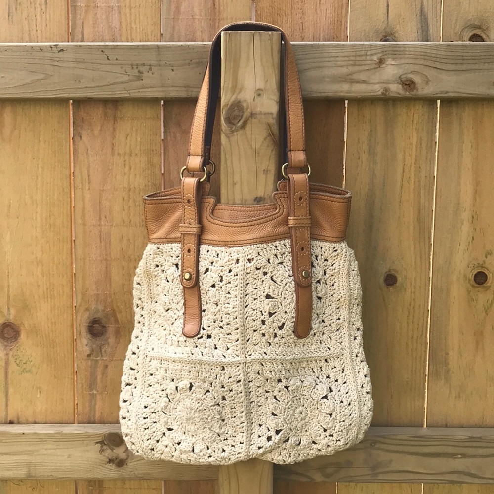 Lucky Brand leather and crochet bag